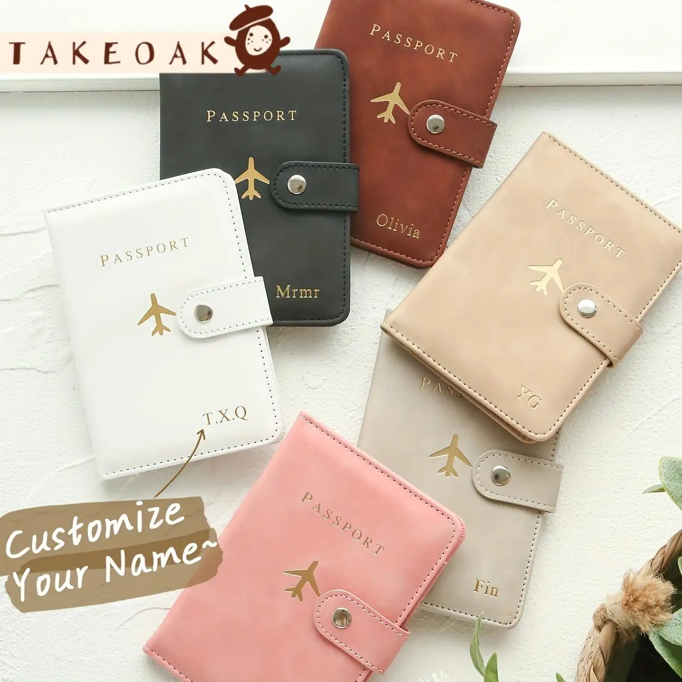Custom Name PU Leather Passport Cover Personalized Gold Foil Print Passport Holder With Snap Button Travel Document Case Gift