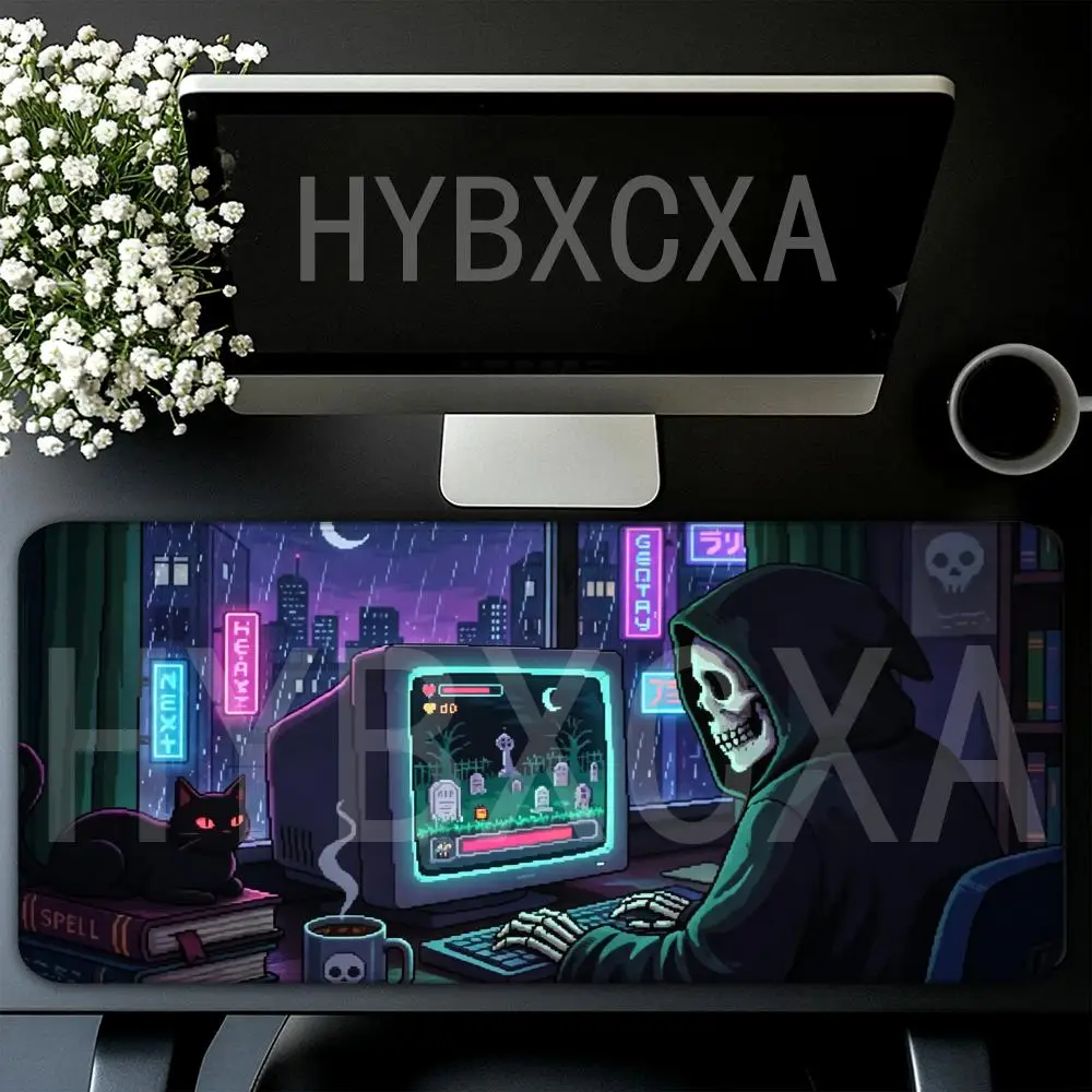 HYBXAXC Skeleton Gamer Pixel Art Desk Mat Gaming Mouse Pad Non-Slip Large for Office Home PC Gamer Computer Keyboard Mat Desk