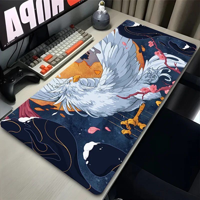 Gaming Mouse Pad with Stitched Edge Rubber Base Phoenix Bird Extended Desk Mat Keyboard Pad HD Mousepad for Office Home Computer