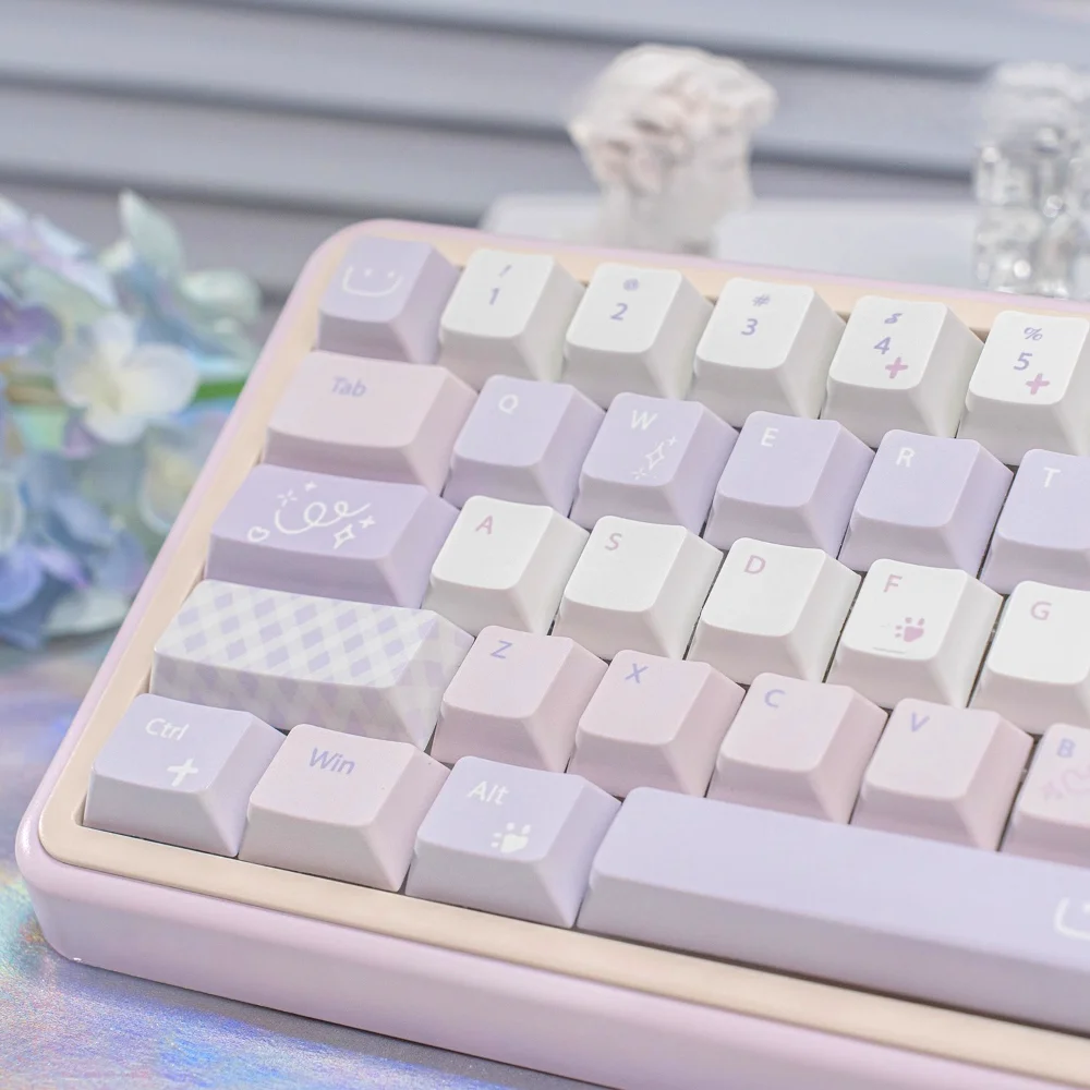 Endless Love Cherry Keycap Set PBT 130 Key Girl Gift Dreamy Purple Keycap Compatible with Mechanical Keyboard 61/64/68/75/108