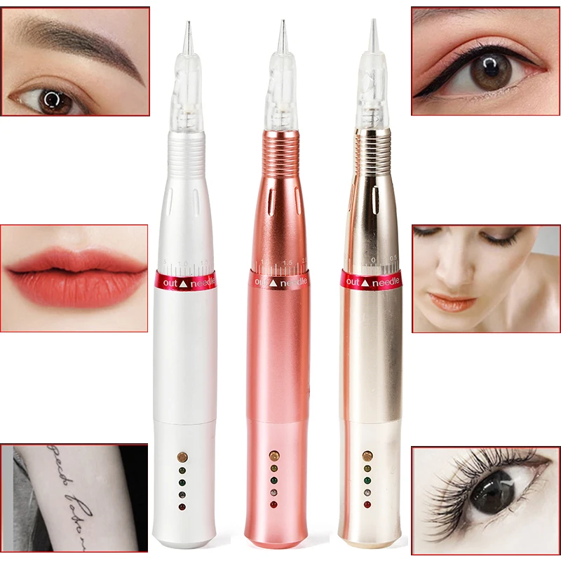 Permanent Makeup PMU Machine Microblading Eyebrow Lip Tattoo Gun Pen with Cartridge Needles Accessories for Eyeliner & Lips