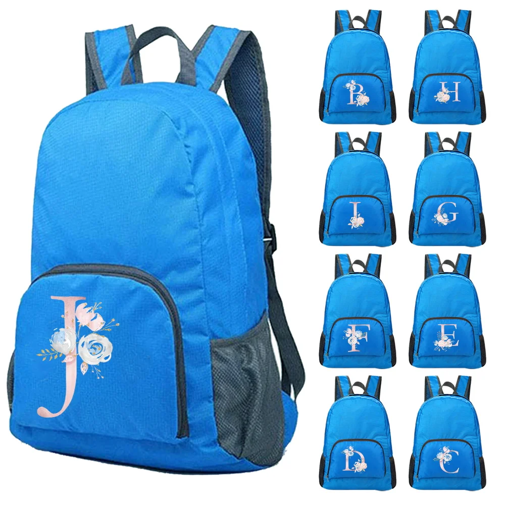 New Pink Flower Letter Print Foldable Backpack Travel Bag for Men Outdoor Travel Sport Run Daypack Organizer Bags Camping Hiking