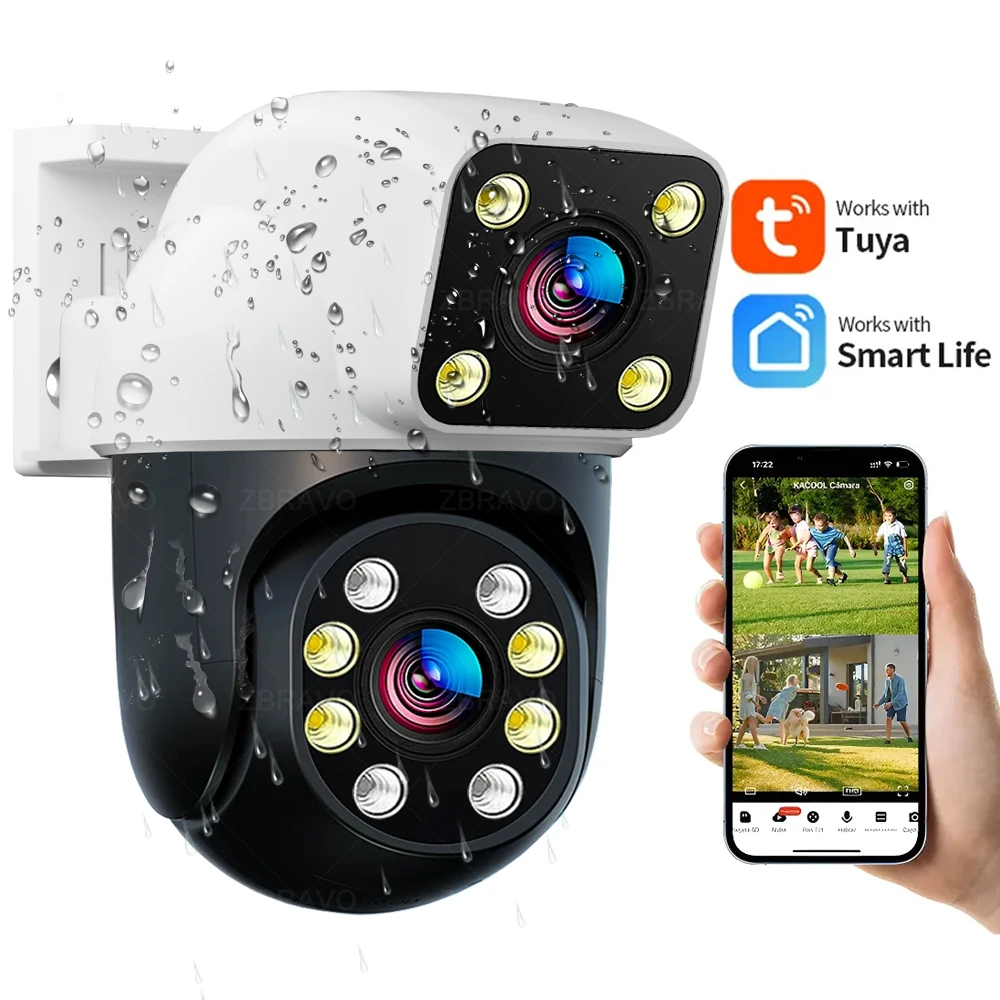 Tuya Smart 8MP WiFi PTZ Outdoor Camera Mini Dual Screens 4MP Security Home Surveillance Motion Detection Ai Tracking Siren Alarm