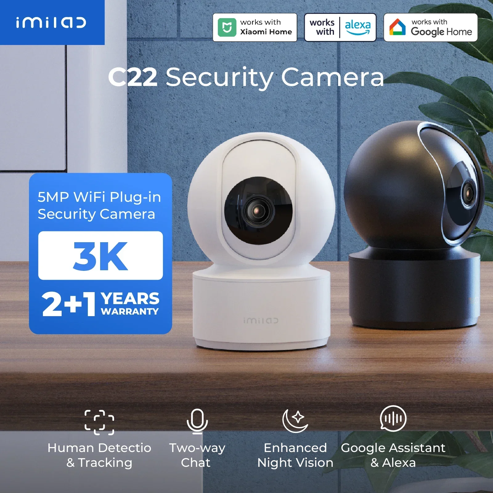 IMILAB C22 3K Security Indoor Camera - 360° View Home Camera with Color Night Vision for Baby/Pet Monitor WiFi6 AI Detection