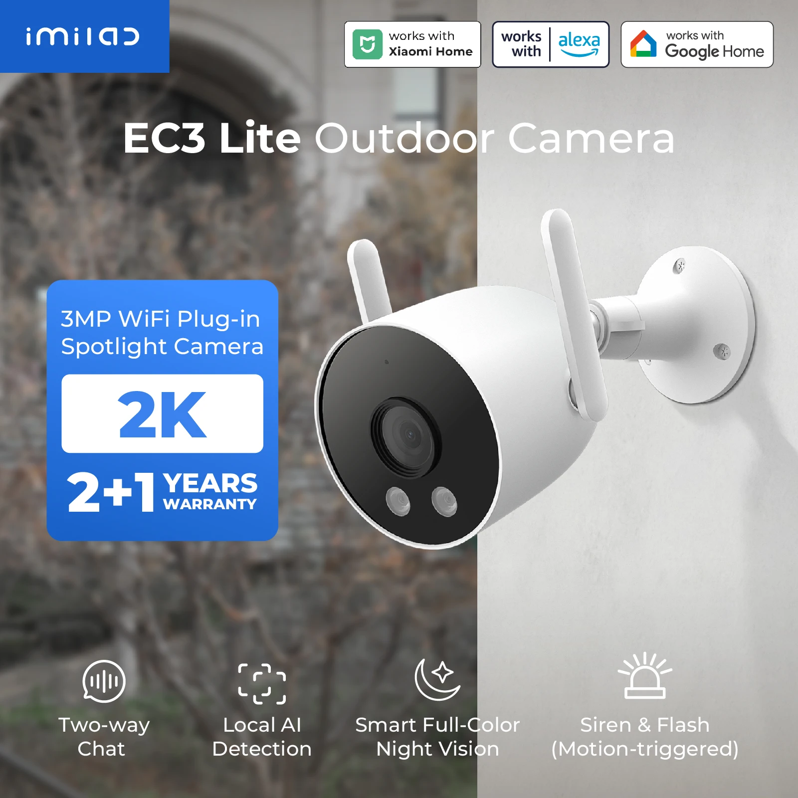 IMILAB EC3 Lite 2K Outdoor WiFi Security Camera with Color Night Vision Human Detection IP66 Compatible with MiHome App