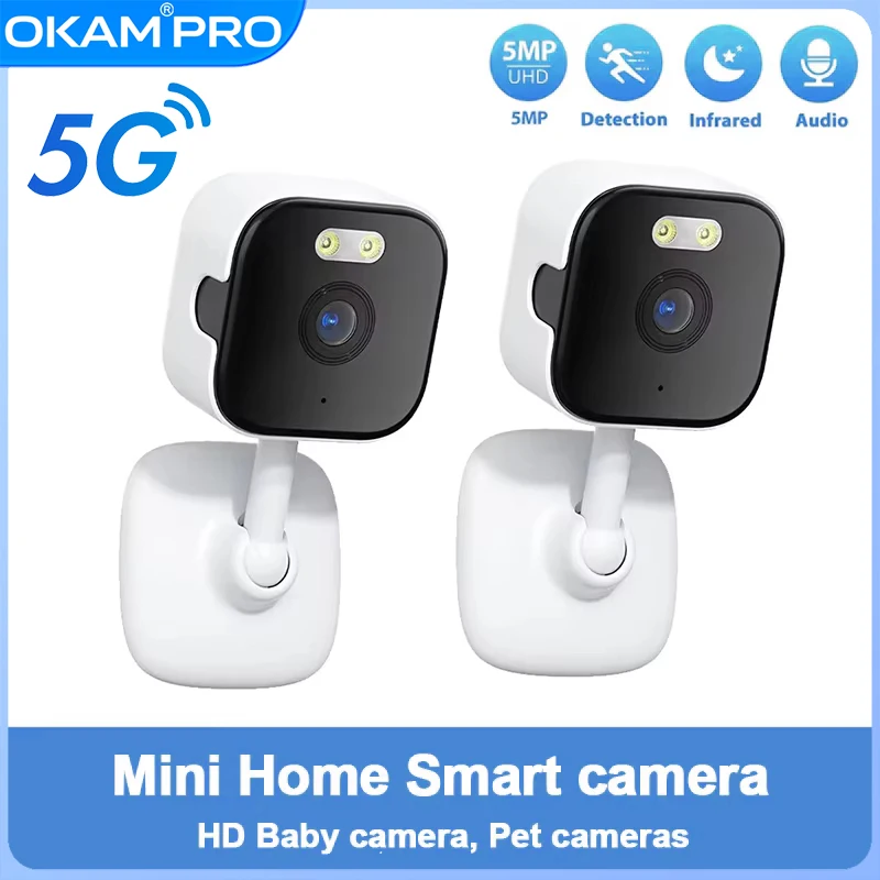 OKAM PRO APP HD 5MP Mini Wifi Camera Indoor Color Night Vision Human Detection Alert Home Security Camera 5X Digital Zoom CCTV