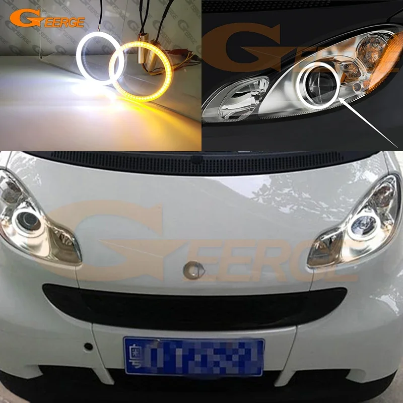 For Smart Fortwo W451 2007 - 2011 2012 2013 2014 Ultra Bright A/W Switchback Day Light Turn Signal LED Angel Eyes Kit Halo Rings