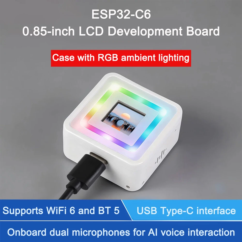 ESP32-C6 LCD 0.85 Inch Mini Development Board Wi-Fi 6 BLE 5 AI Chat Dual MIC Speaker RGB Ring Light for IoT Project Smart Device