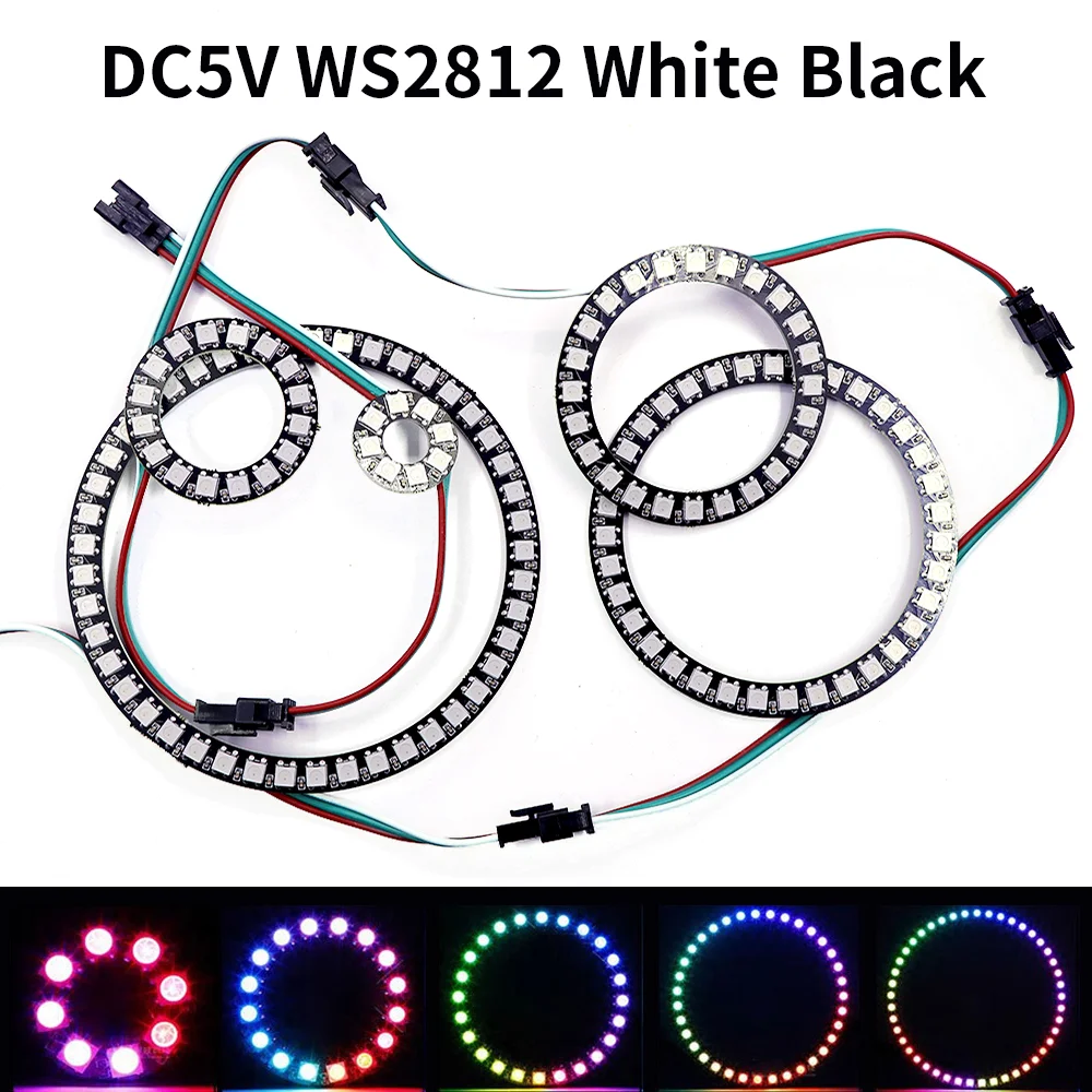 WS2812B LED RING Pixel SMD 5050 8/12/16/24/35/42Leds Individually Addressable Built-in IC WS2812 Smart DC5V Black/White PCB 5V