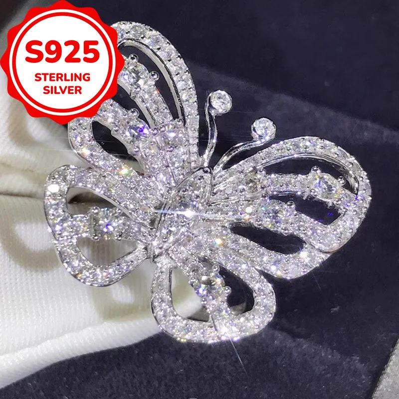 925 sterling silver temperament light luxury smart butterfly synthetic zircon ring women's fashionable and elegant ring