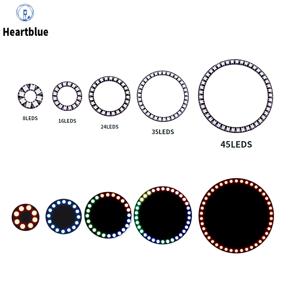 WS2812B LED Pixel Ring 8/12/16/24/35/42Leds Individually Addressable WS2812 Built-in IC Smart DC5V Black/White PCB