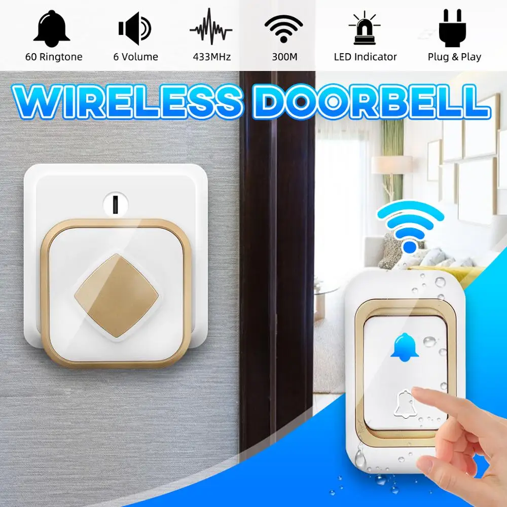 Wireless DoorBell Self Powered No battery Need Waterproof Home Smart Door Bell Ring 1 2 button 1 2 Receiver Night Light