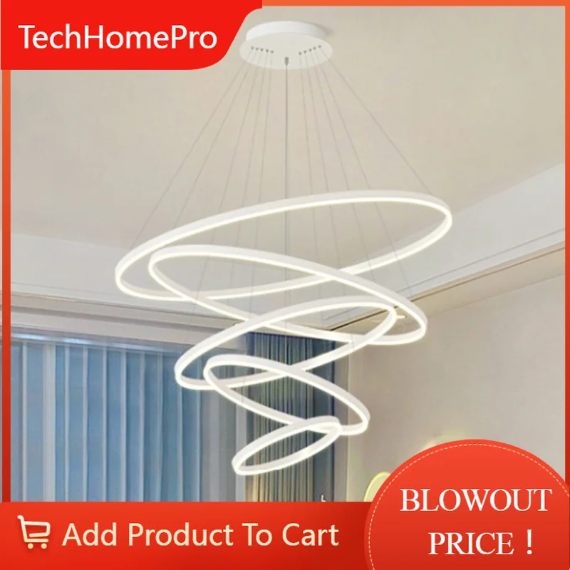 TechHPliving Room Decoration Pendant Lights Modern Dining Room Lamps For Living Room Smart Ring Lamp Stair Lamp