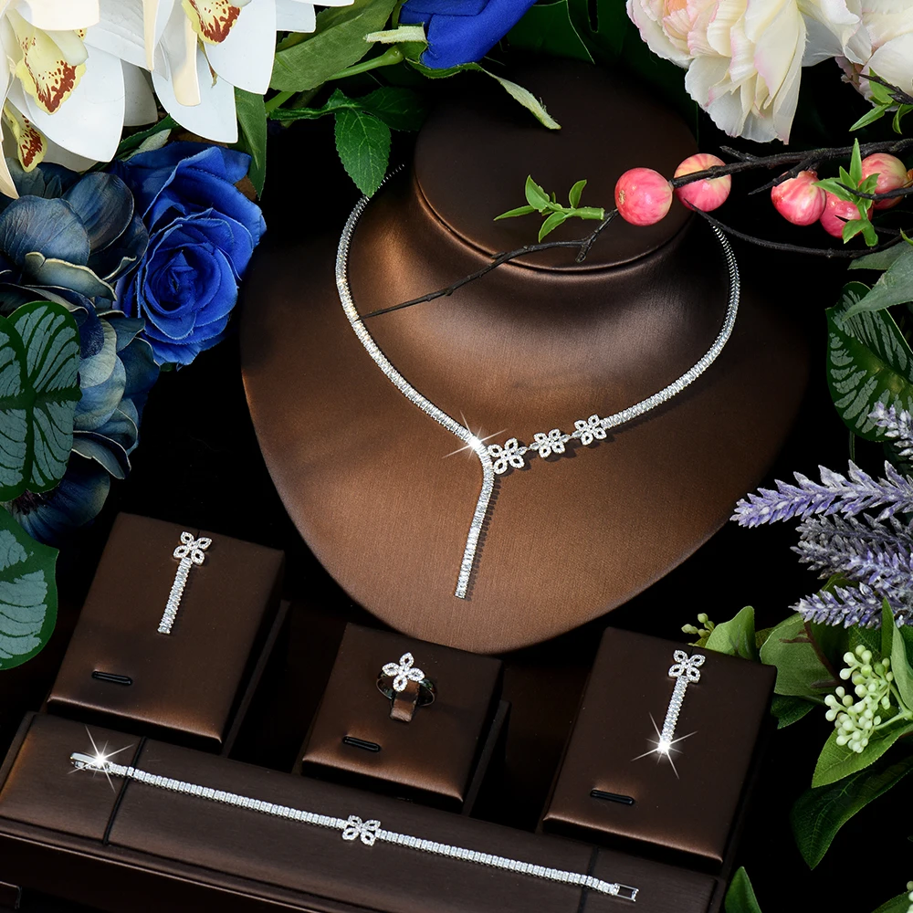 HIBRIDE High Quality Light Luxury Smart Set Necklace and Earring Bracelet Women's Jewelry Wedding Bridal Travel Daily Gift S1172