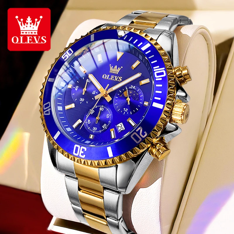 OLEVS 42.5mm Men Watch Moon Phase Waterproof Sports Diving Watches Original Fashion Multifunctional Quartz Watches for Men 2870