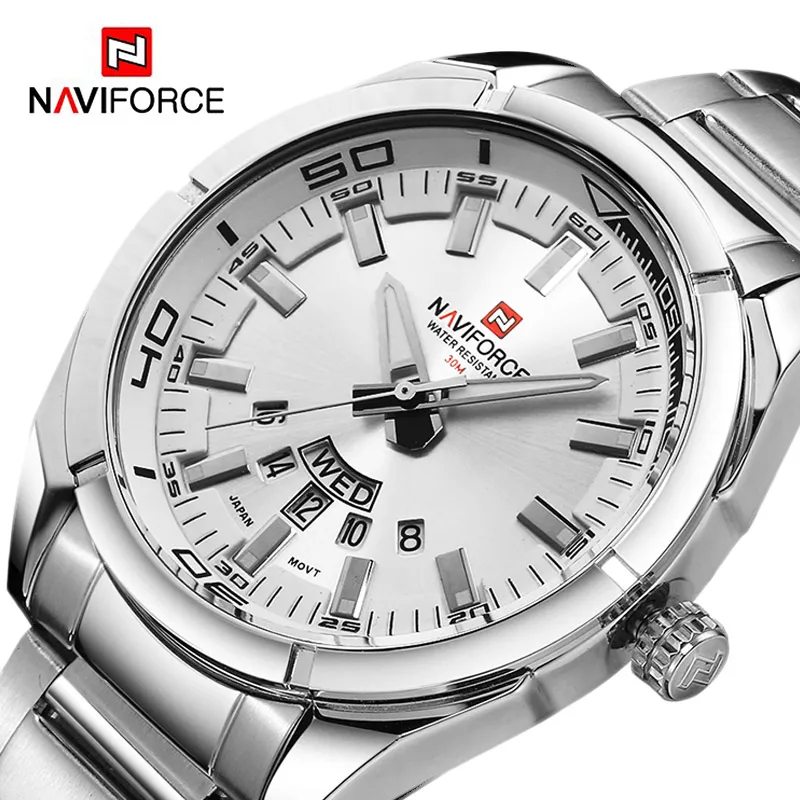 NAVIFORCE Brand Men Watches Full Steel Waterproof Casual Quartz Date Clock Top Brand Luxury Men's Wrist Watch Relogio Masculino