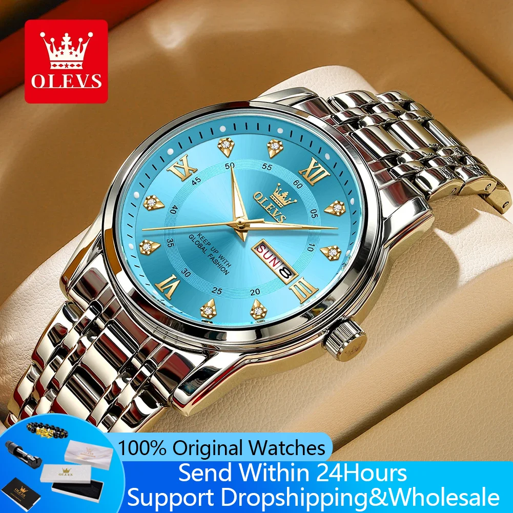 OLEVS 5513 Man Watches Exclusive Dual Calendar Original Quartz Watch For Men Diamond Roman Scale Waterproof Fashion Wristwatch