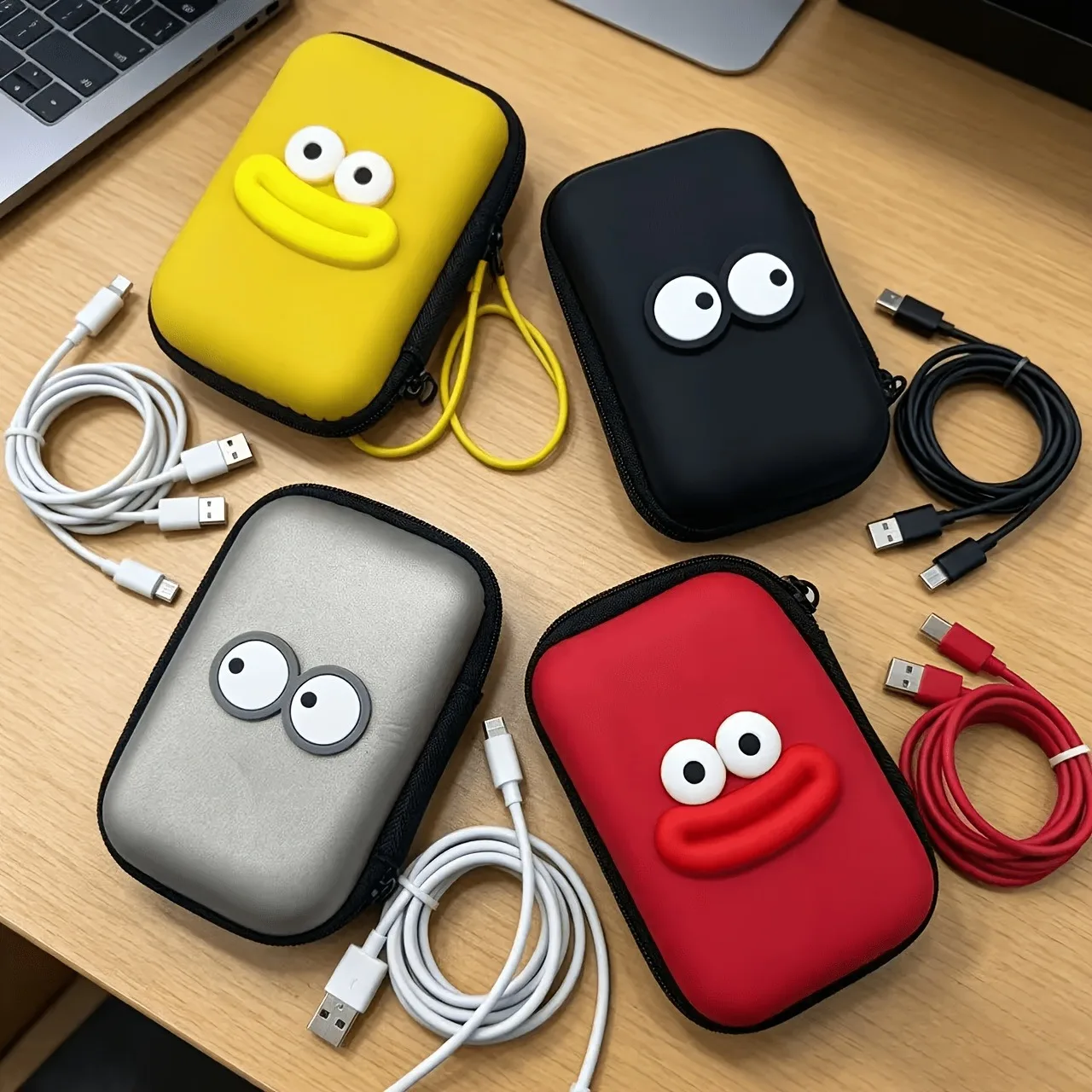 Cute Cartoon EVA Hard Case Anti-drop Zippered Travel Bag Portable Organizer for Earbuds Cables Chargers Electronics Accessories