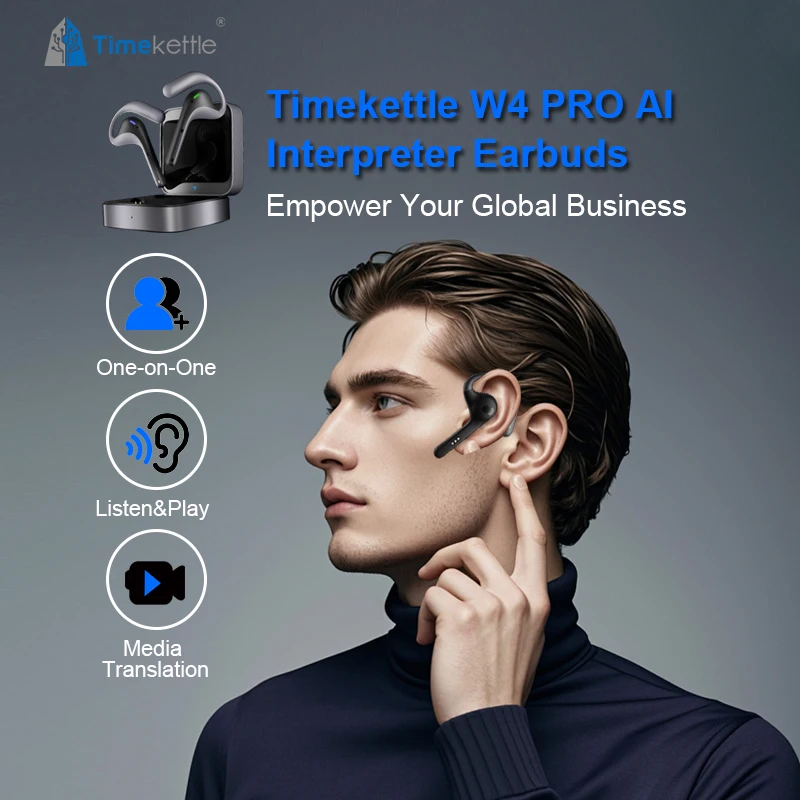 Timekettle W4 Pro AI Interpreter Earbuds Translator Device Supporting 40 Languages Translator Earbuds for Travel Meeting Busine