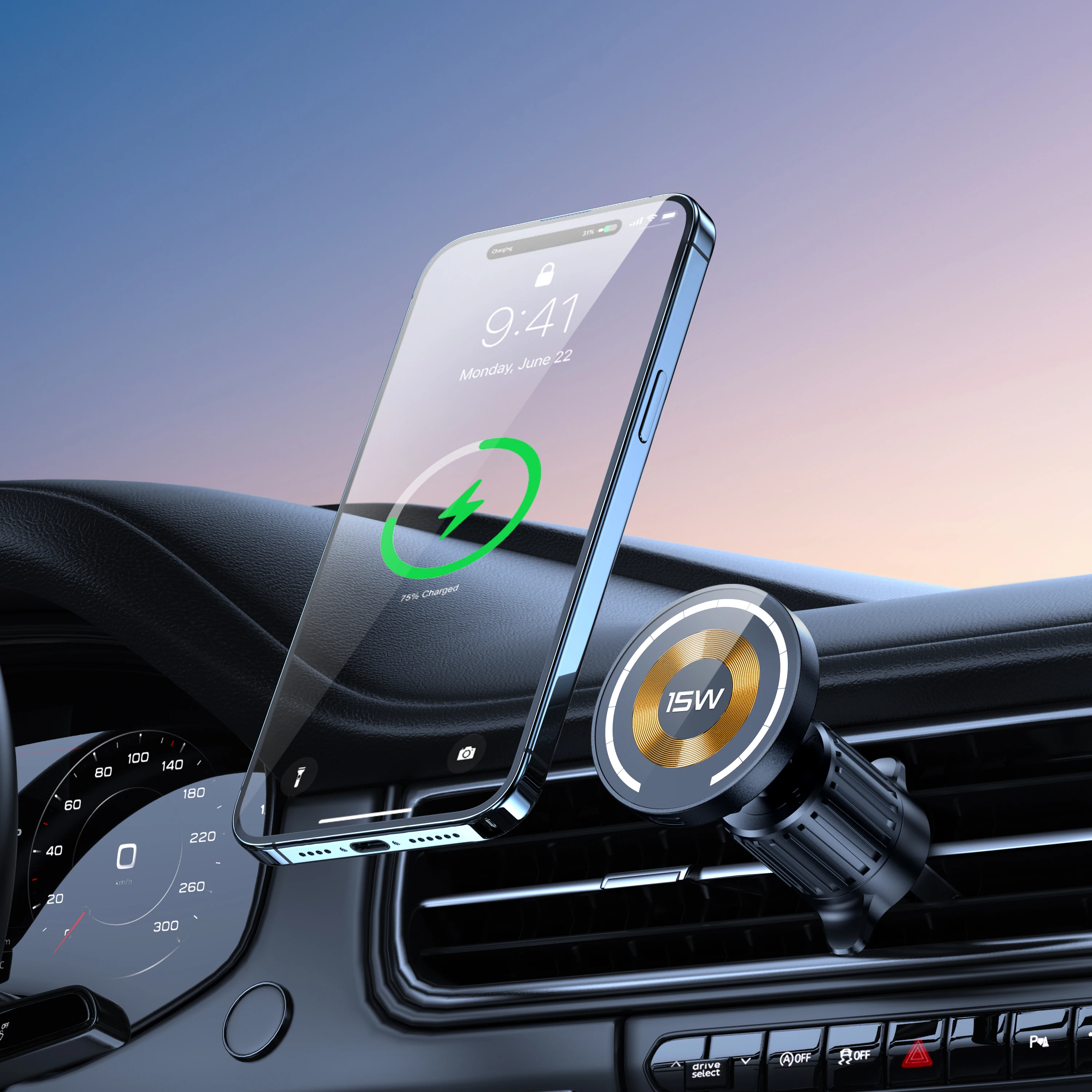 Magsafe Car Phone Holder,Powerful Magnetism Premium Quality Single-Hand Operation Metal Hook Magnetic Car Phone Mount