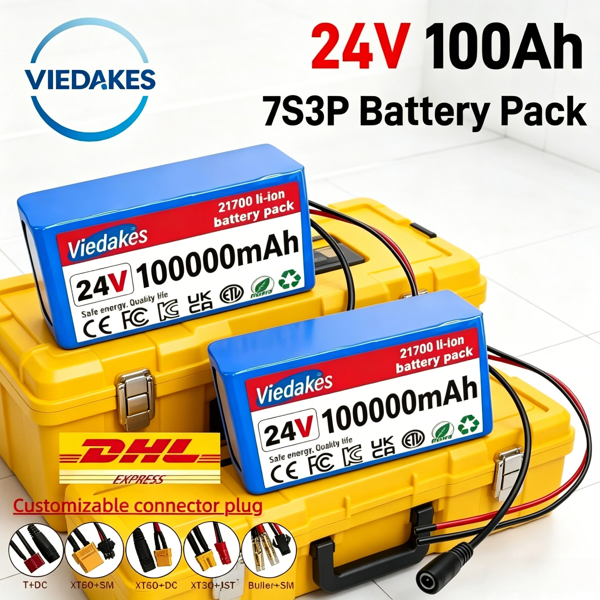 Premium Rechargeable 24V Battery, 24V 100Ah 7S3P 21700, BMS Equipped with 29.4V Charger for Electric Toy Car & Mobility Tools