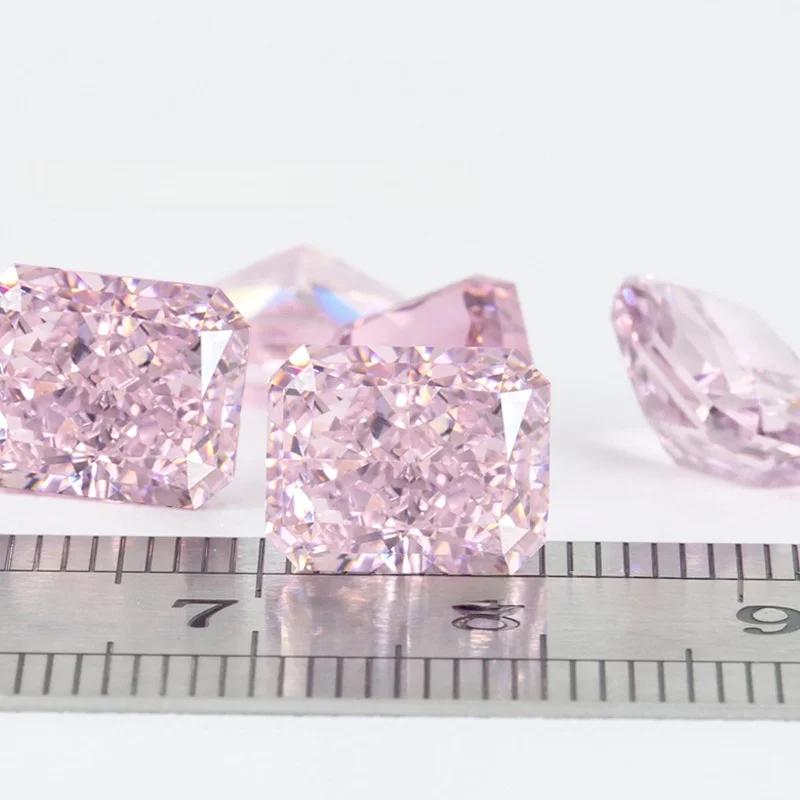 Light Pink Zirconia Radiant Crushed Ice Cut Rectangle Shape Premium 4K cut 5A+ Quality CZ Loose Gems For Jewelry Necklace Ring