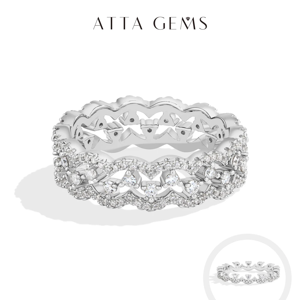 ATTAGEMS 2026 New Moissanite Lace Ring Light Luxury Silver 925 Stackable Rings for Women High Quality Wedding Party Jewelry Gift
