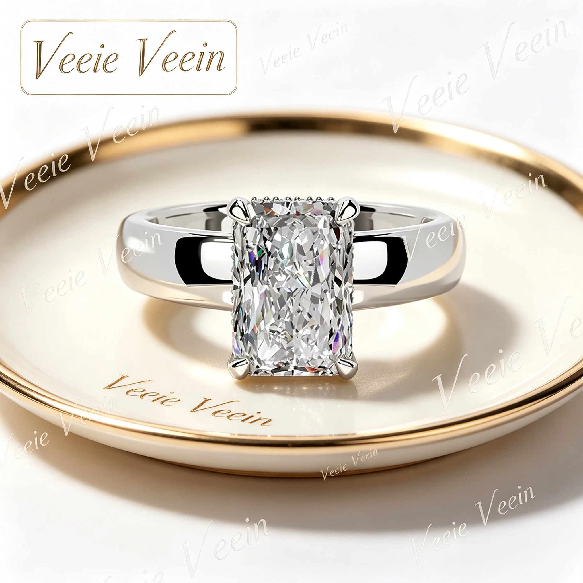 Veeie Veein Jewelry Light Luxury Premium Wide Version 2 Carat Wedding Ring Fashion S925 Sterling Silver Plated 18k Gold Mozanite