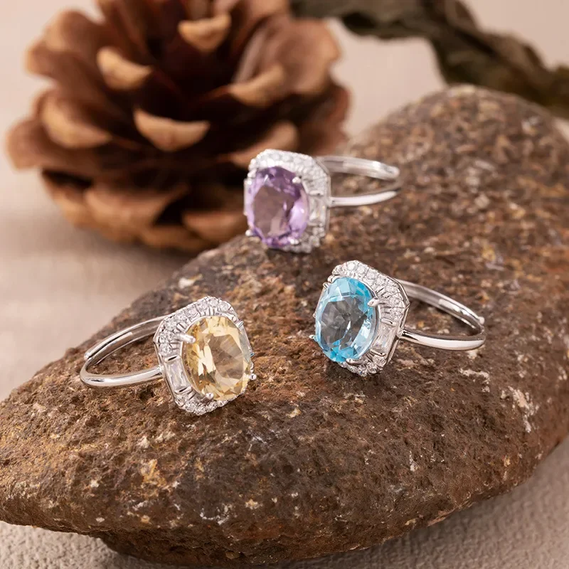 Live stream new natural colored jewelry topaz amethyst citrine ring s925 light luxury premium