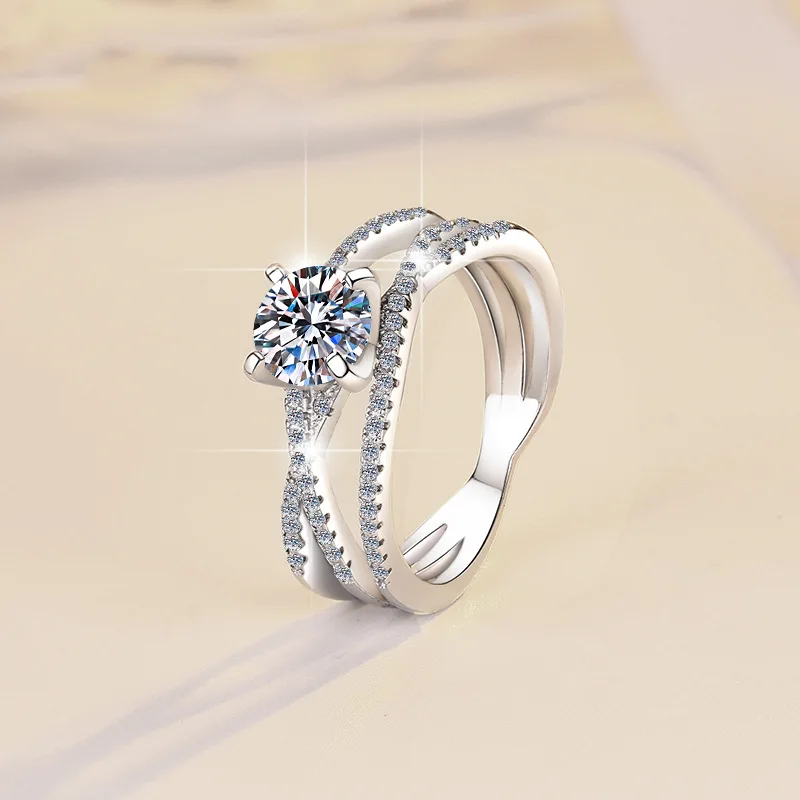 Moissanite 1 Carat PT950 Platinum Light Luxury Ring Women's - Clear moissanite, premium texture, matches outfits