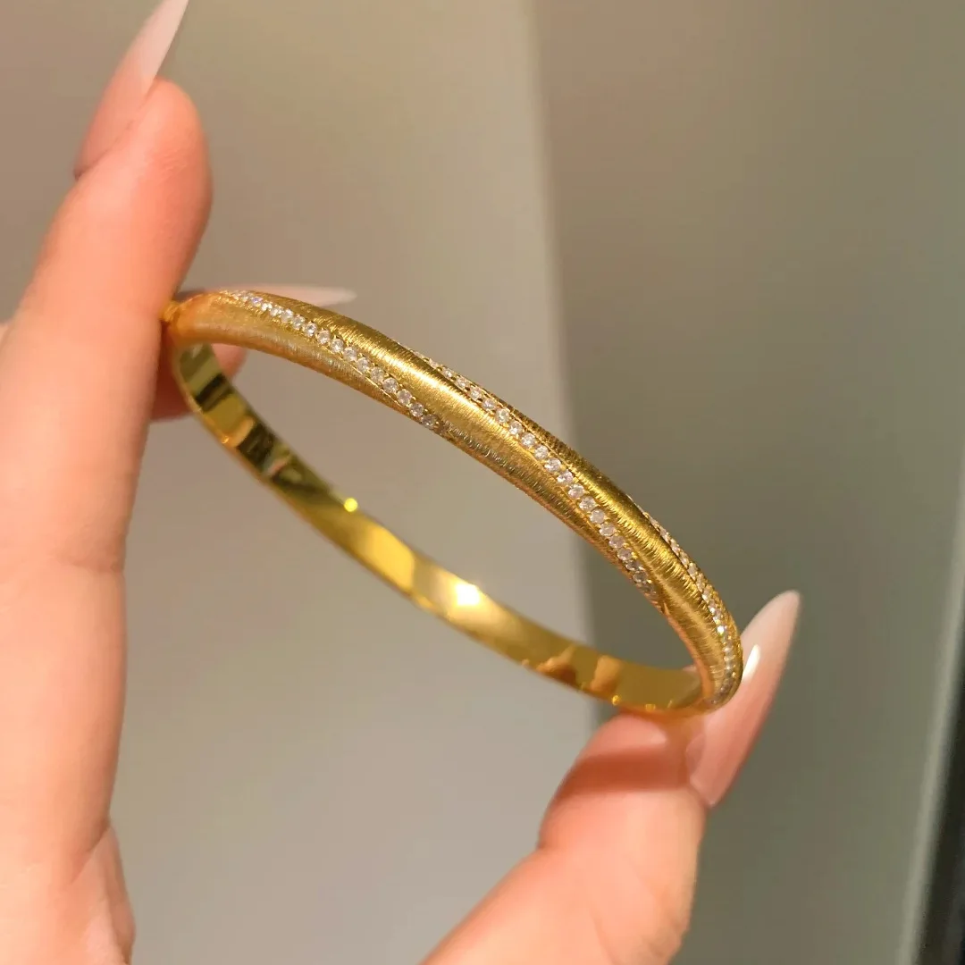 Premium Brushed Mobius Ring Silver Bracelet Light Luxury Retro Simple Diamond-set Twist Rope Bracelet Women