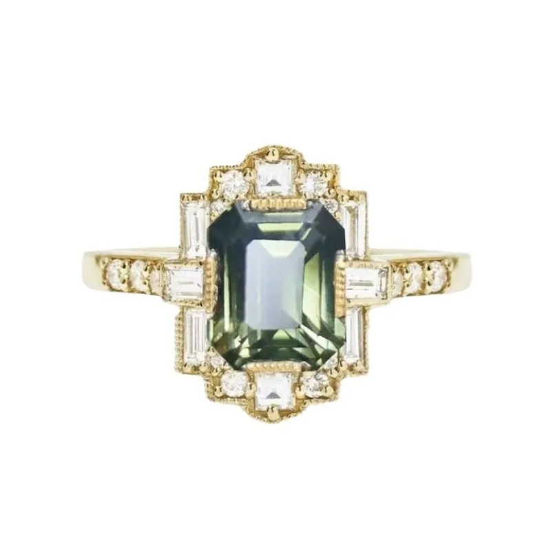 Hot Sale New Square Zircon Shiny Ring Women's Niche Light Luxury Retro Premium Jewelry