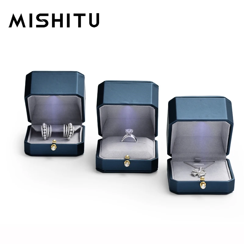 MISHITU PU Jewelry Box for Ring Necklace Engagement Ring Display Gift Case Premium Leather Jewelry Box with Light Storage Cases