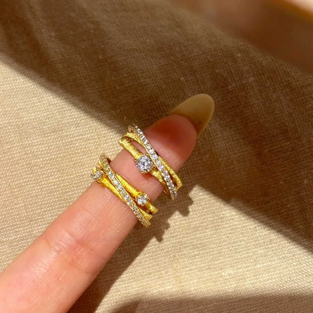 Premium brushed s925 silver ring light luxury exquisite three-layer surround cross micro-inlaid women's ring