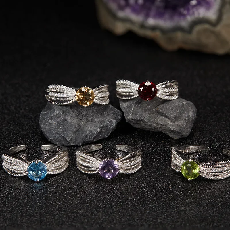 Premium lace S925 sterling silver natural colored treasure ring Ins light luxury open ring does not fade wholesale women