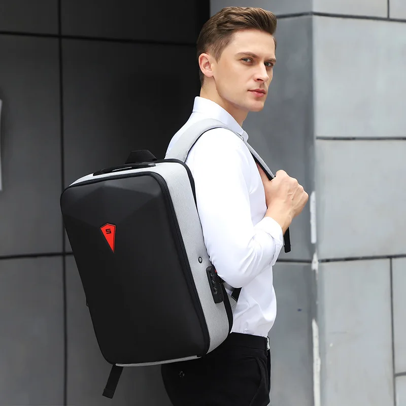 Men's Waterproof Business Backpack Alloy Frame Hard Shell Shaped Men Backpack 17.3 Gaming Laptop Bag Anti-theft Backpack School