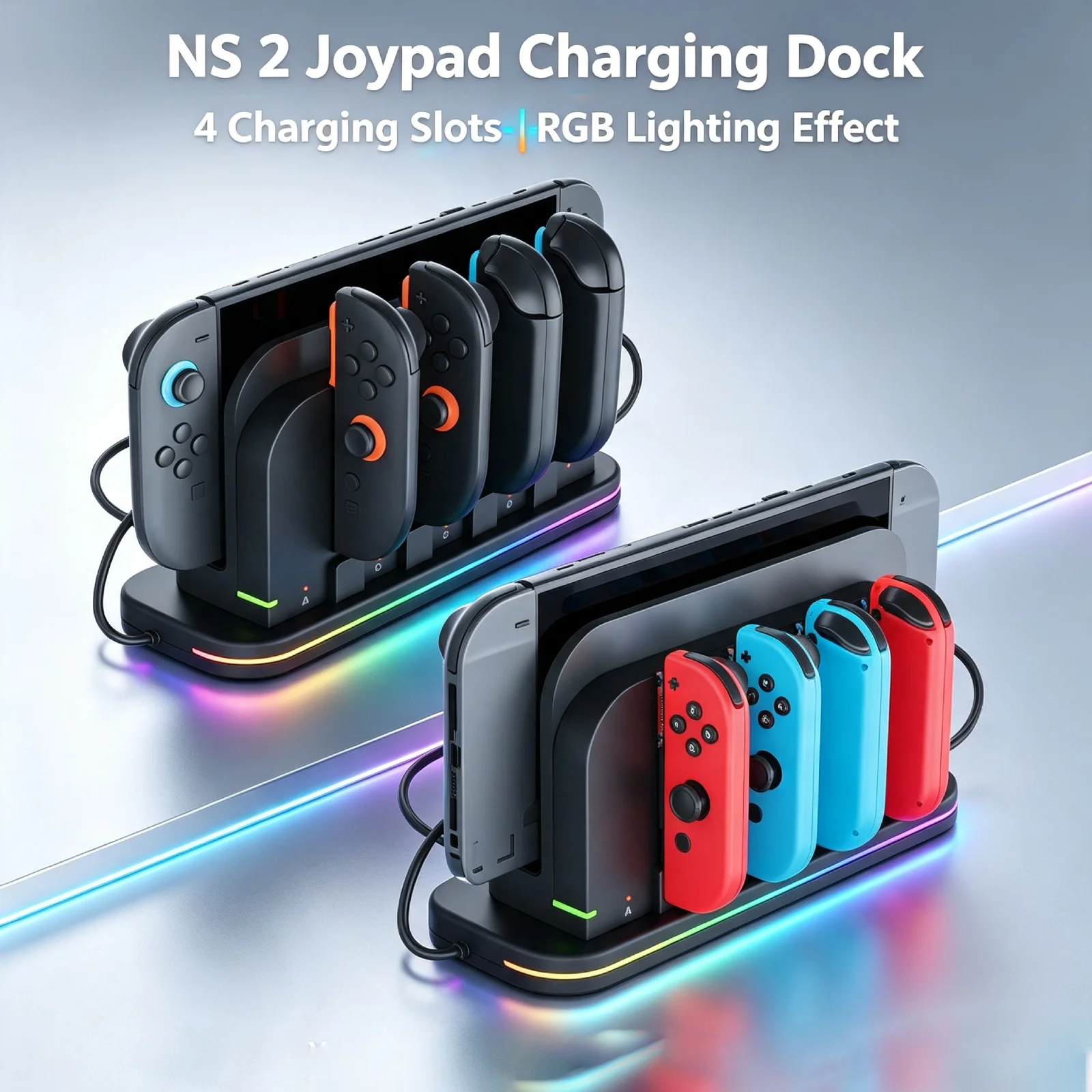 Switch 2 Charging & Cooling Station Magnetic Joy-Con Charger RGB 3-Speed Fan for Switch OLED Gaming Accessories