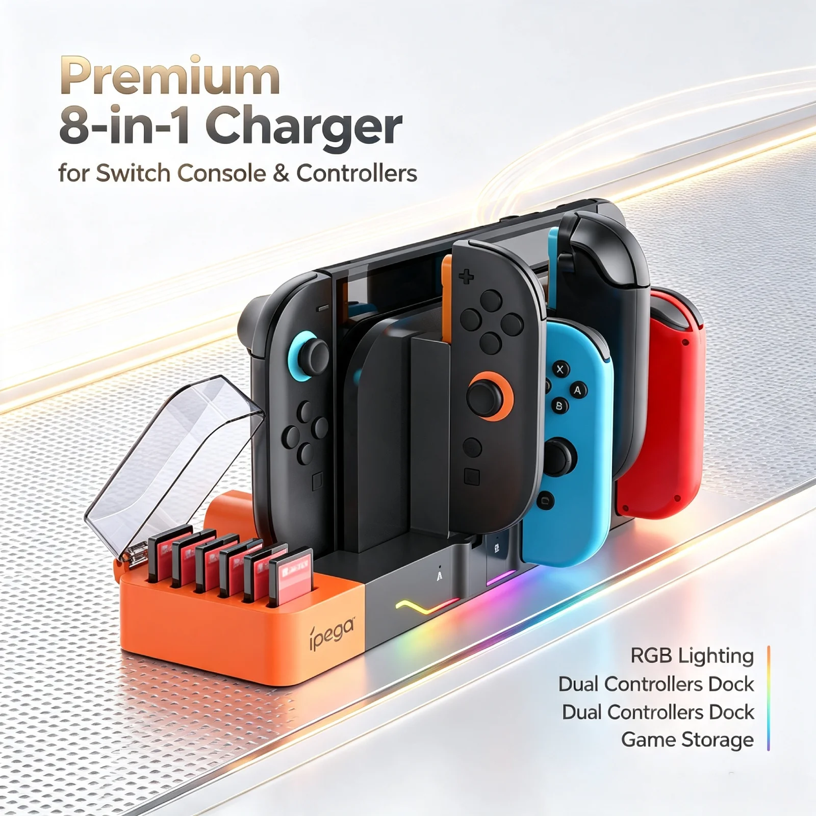 For Switch1/ 2 Multifunctional 8-in-1 Charging Dock RGB LED Controller Charger Console Stand Gaming Accessories