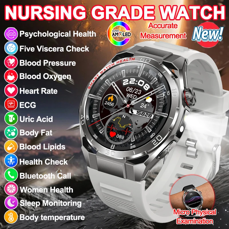2026New Monitor Grade Smart Watch Blood oxygen Blood Lipid Uric Acid ECG+PPG Body Fat Temperature BT Call Health Smartwatch Men