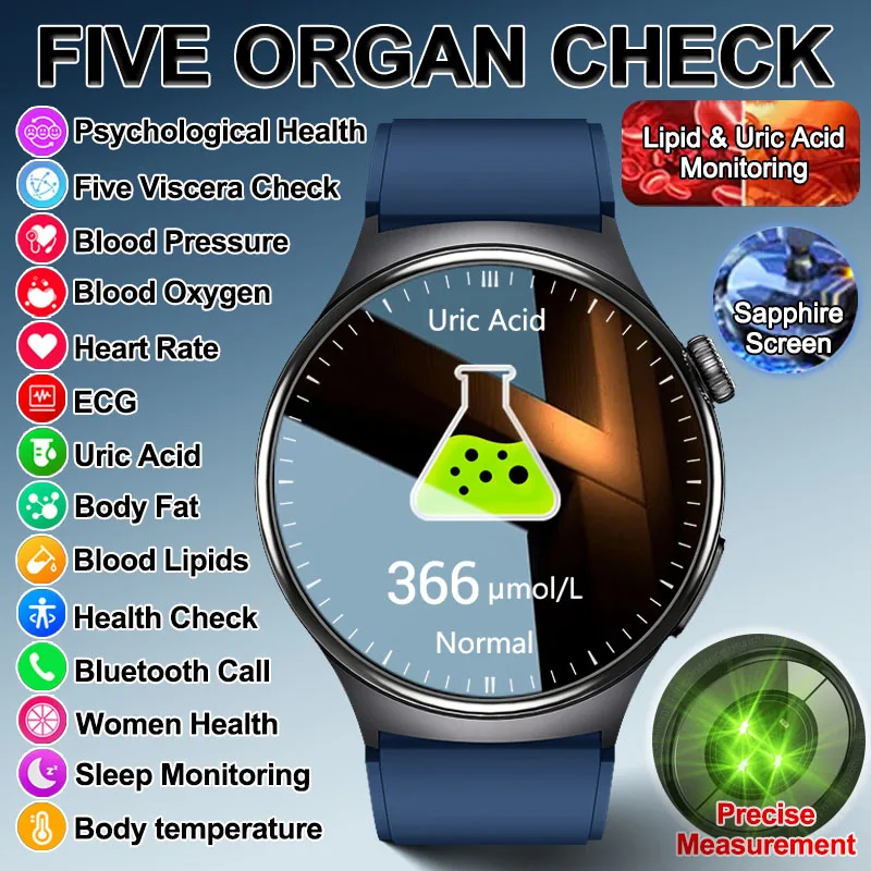 2026New Five organ examination Health SmartWatch Uric Acid ECG Health Heart Rate Blood Pressure Bluetooth Call Smart Watches Man