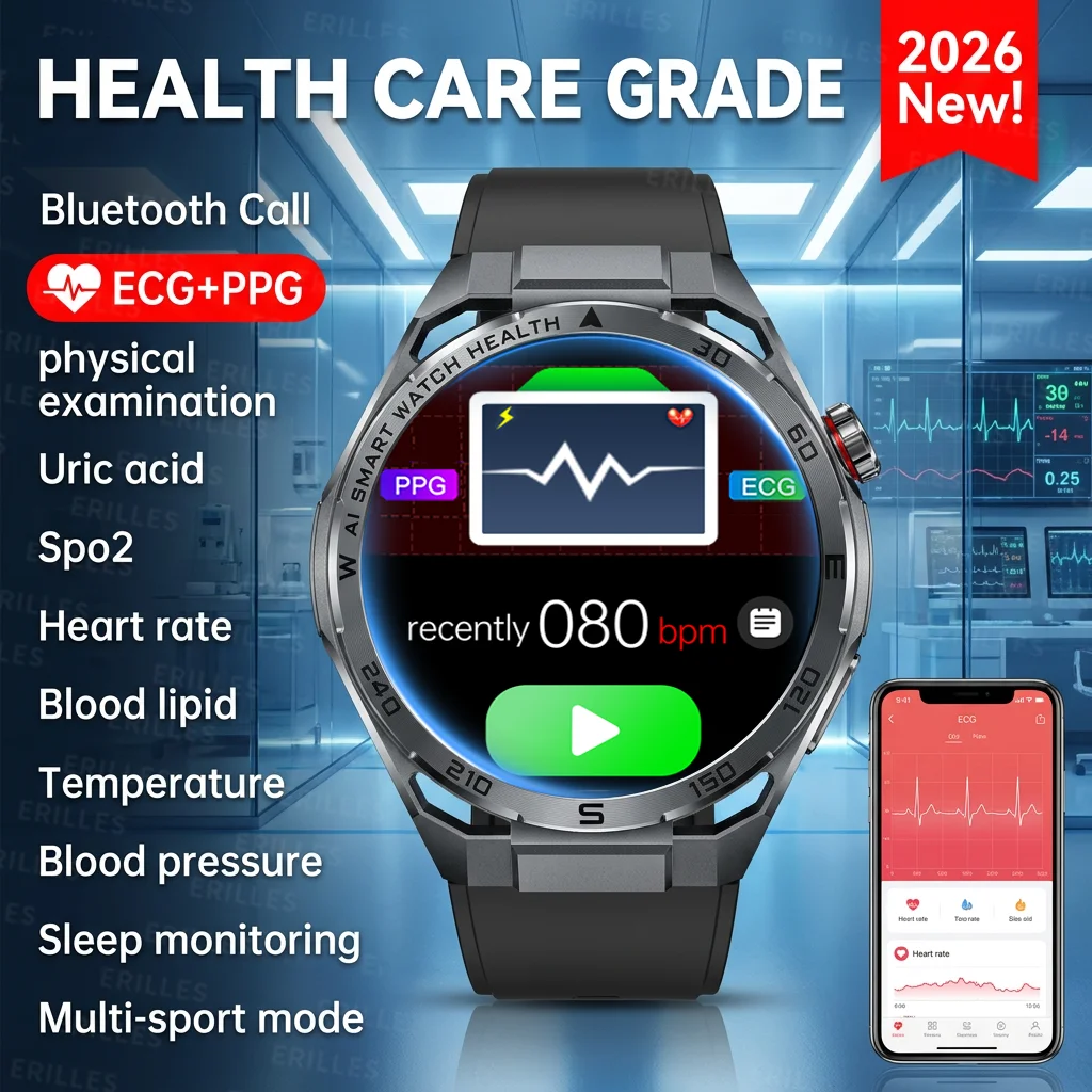 ECG High-end Health Smart Watch Men Body Analysis Blood Pressure Lipids Bloodoxygen Uric Acid Health Tracker Smartwatch Men Lady
