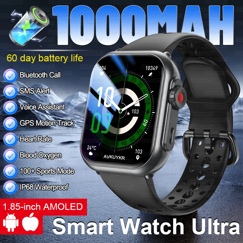 2026 New Watch Ultra 2 Fashion Smart Watch Men Women 1000 mAh Battery 1.85'' AMOLED Screen Waterproof Bluetooth Call Smartwatch