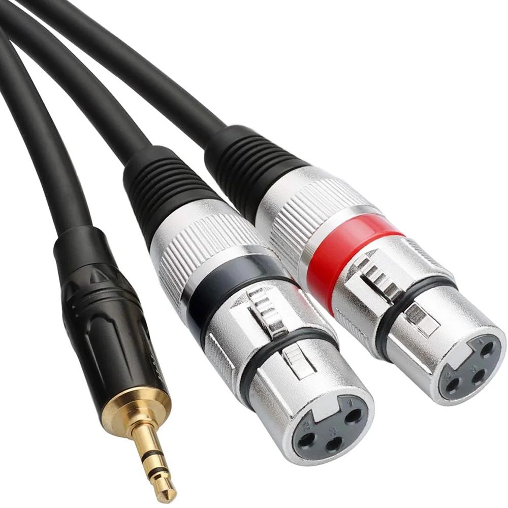Dual XLR To 3.5mm Stereo Mic Cable 2XLR Female To 1/8 Inch Mini Jack Y-Splitter Breakout Lead Microphone Cord