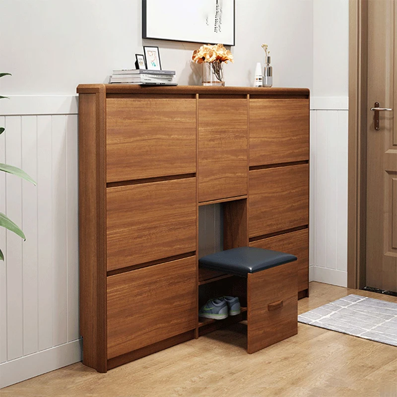 Modern foldable rotating shoes display stand storage device living room furniture wooden folding thin shoe cabinet