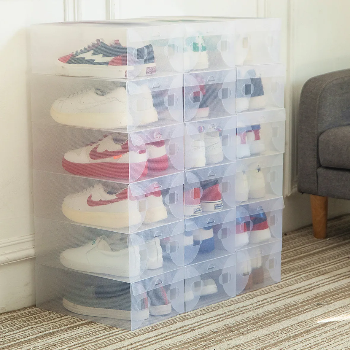 Foldable Thick Transparent Shoe Box Drawer Type Plastic Storage Box Single for Dormitory
