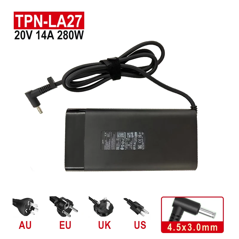 20V 14A 280W AC Charger For HP OMEN 16 17 Gaming Laptop  ZBook Fury G9 TPN-LA27 TPN-CA26 Power Adapter 4.5X3.0MM