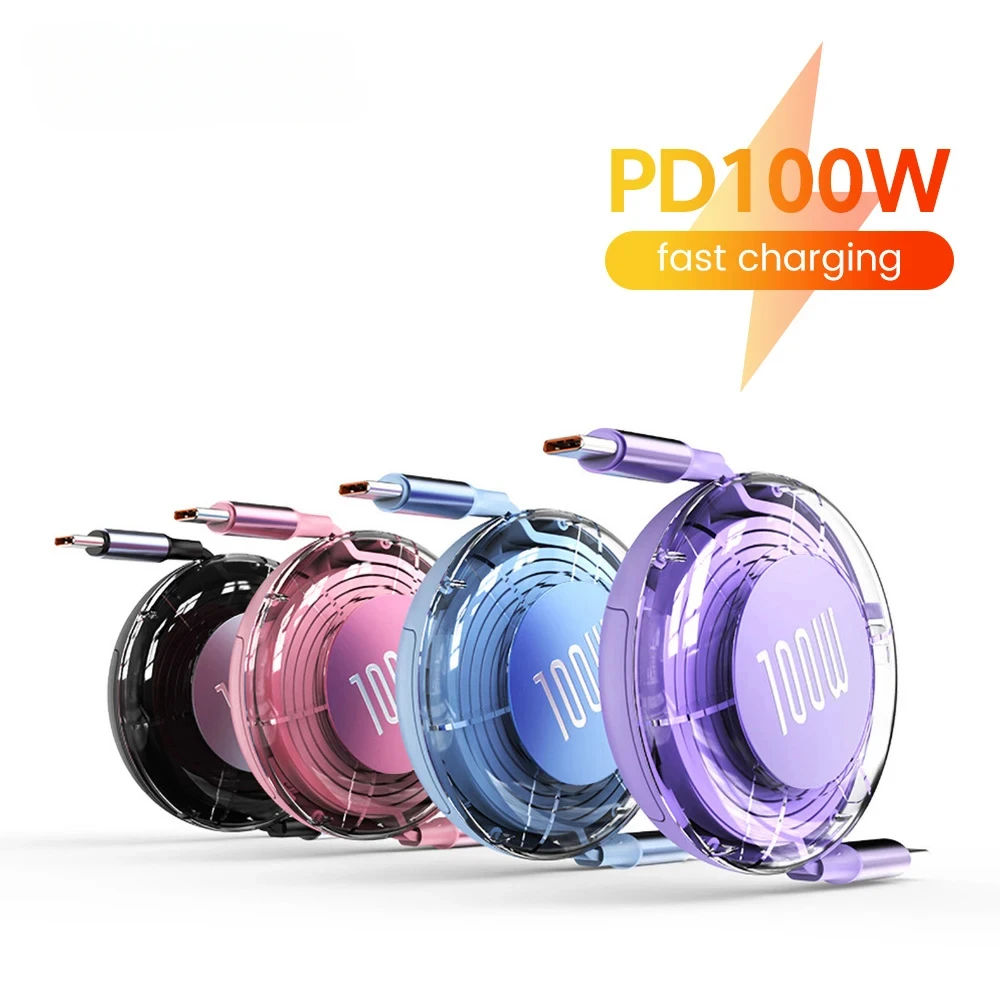 Retractable PD 100W Cable USB Type C to Type C Fast Charging USB C Cable for iphone 15 Huawei Xiaomi Tablet Laptop Charger Cord
