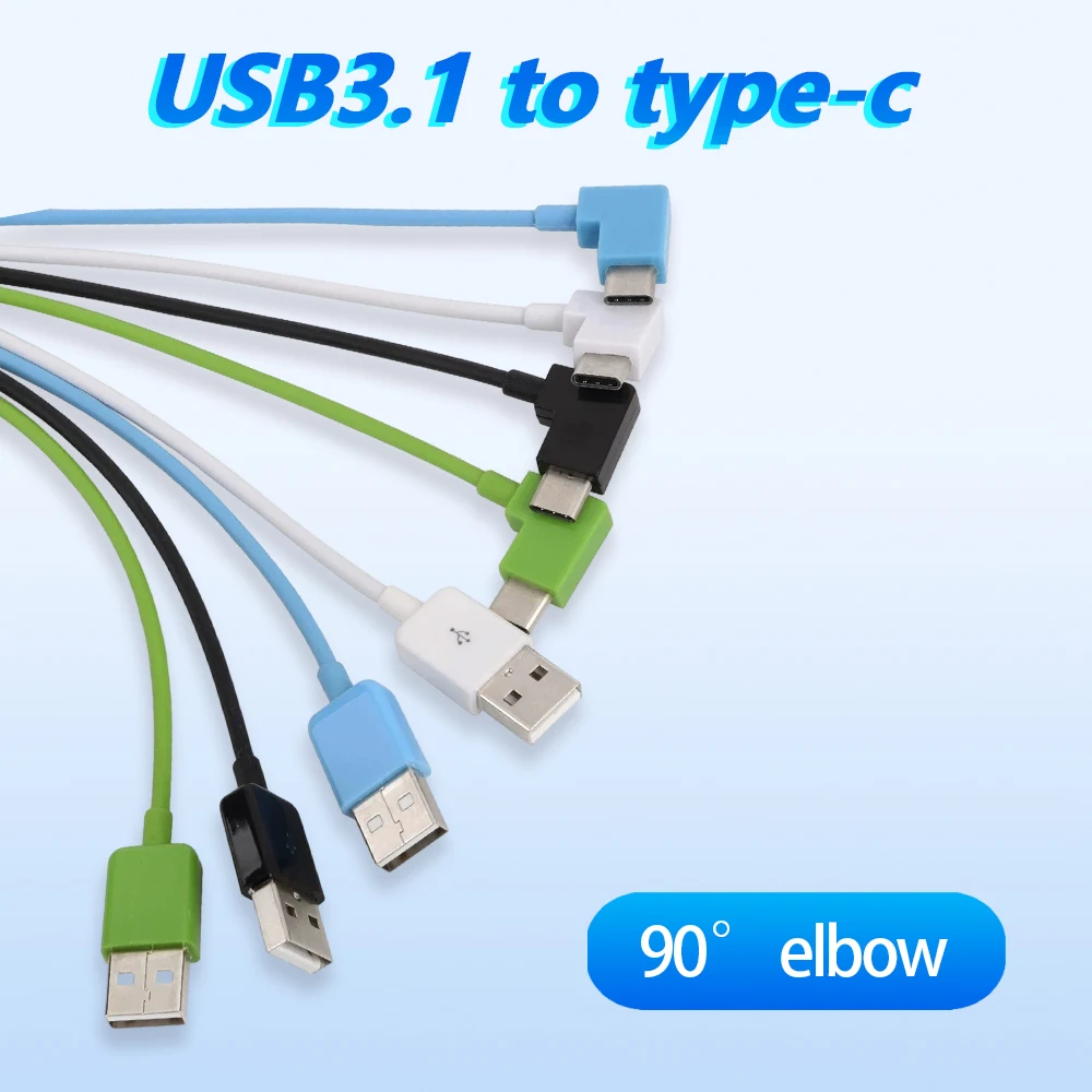 USB 3.1 To Type-C 90 Angle Data Charging Elbow USB-C 2.0 Riser Cable USB C for Tablet Mobile Phones Xiaomi Huawei Samsung White