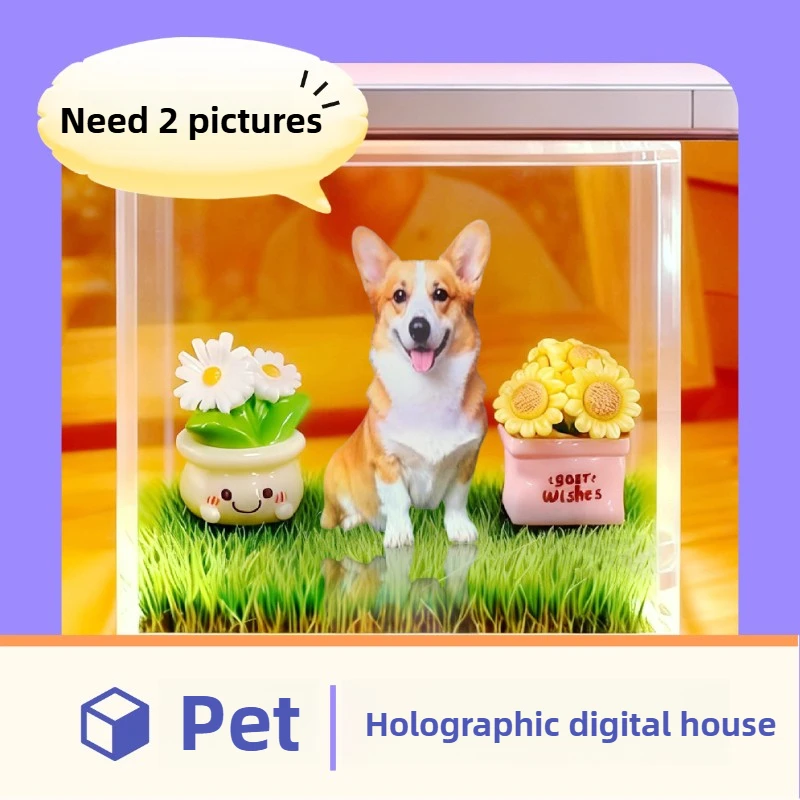 Pet holographic digital house, pet commemorative ornament, high light transmission material holographic image pet DIY