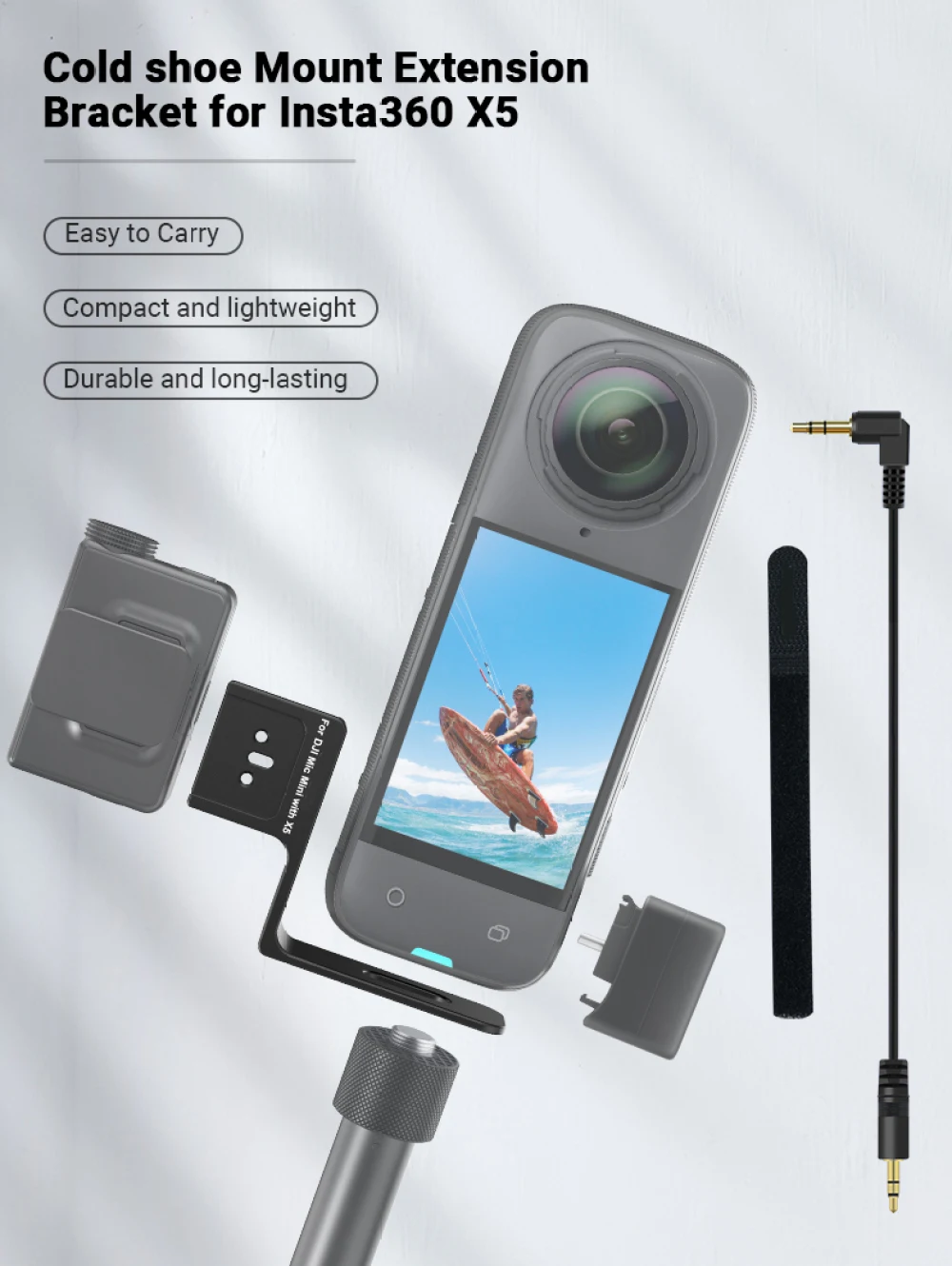 Microphone Expansion for Insta360 X5 Cold Shoe Mount for DJI Mic Mini Receiver Audio Mic Mount Adapter for X5 with Audio Cable